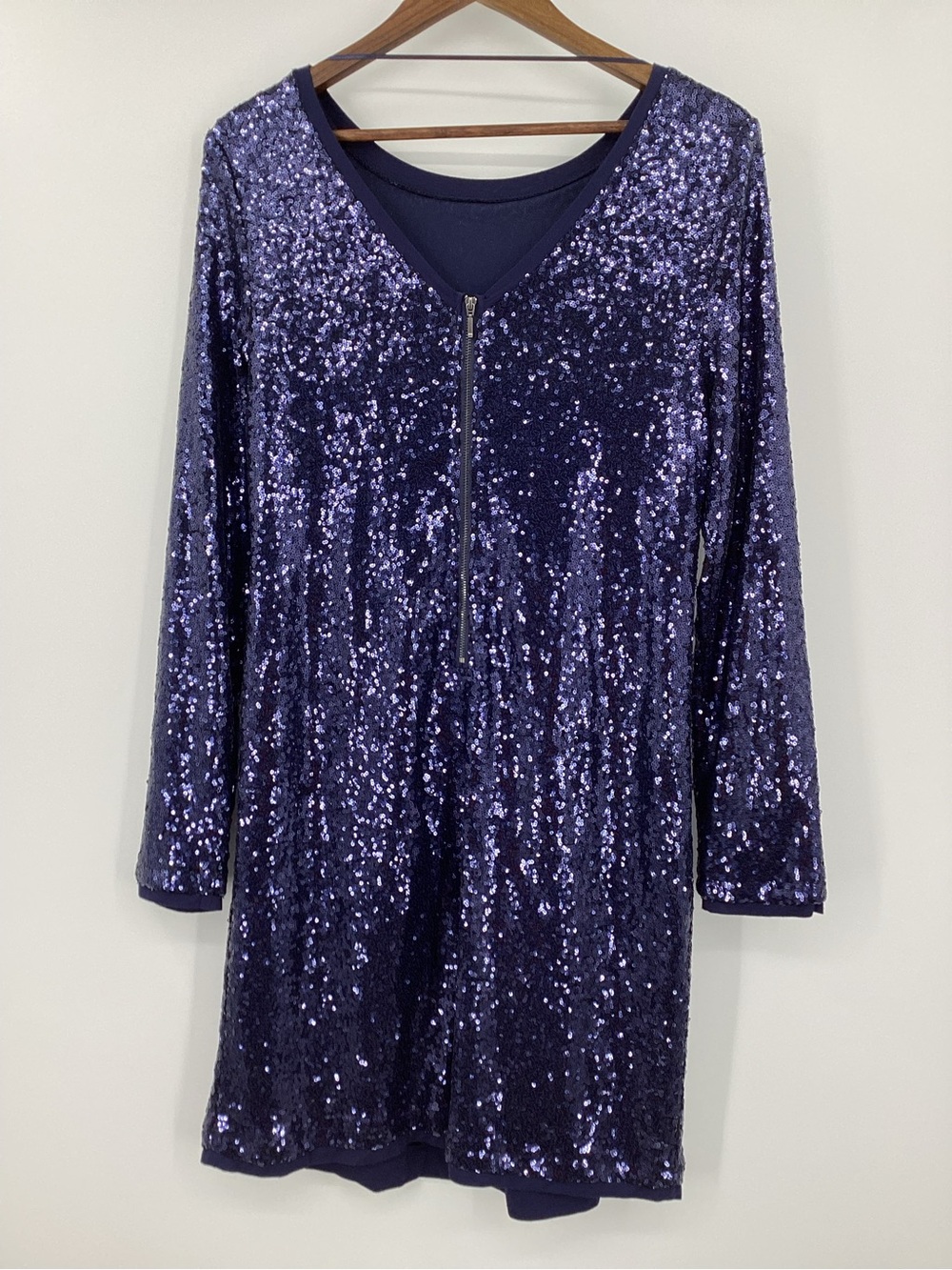 Cupio Blue Sequin Long-Sleeve Mini Shift Dress - Picture 2 of 8
